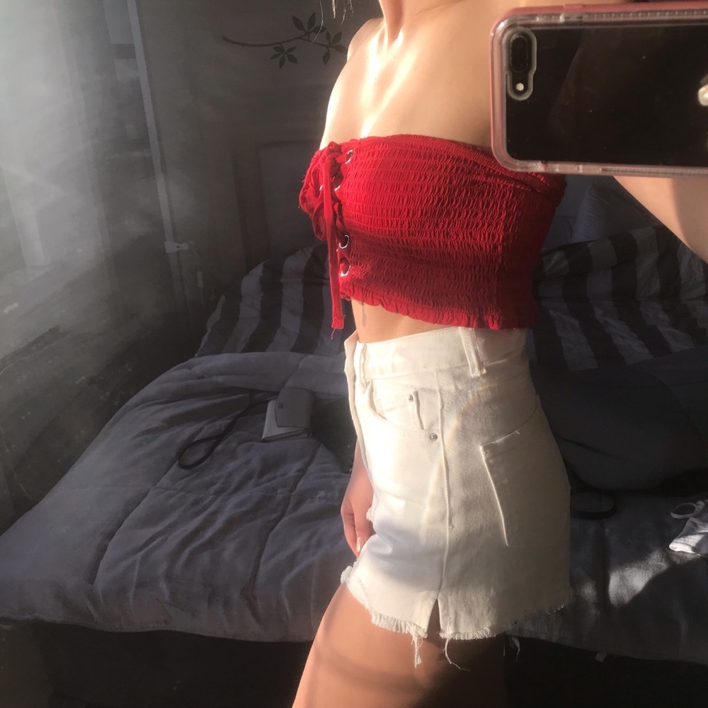 Red Lace-up Tube Top - Picture 2 of 3